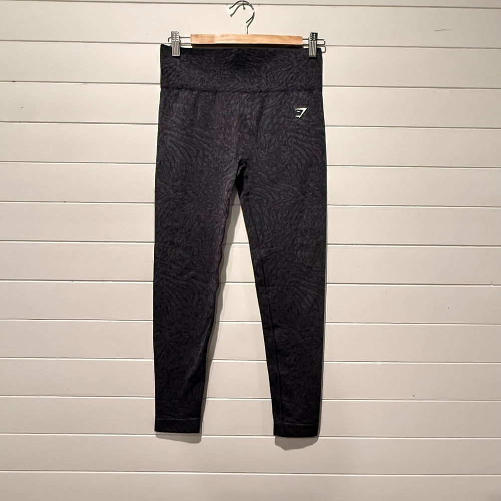 Gymshark Adapt Animal Seamless Leggings Womens Small Black Grey Scrunch Bum Vtg